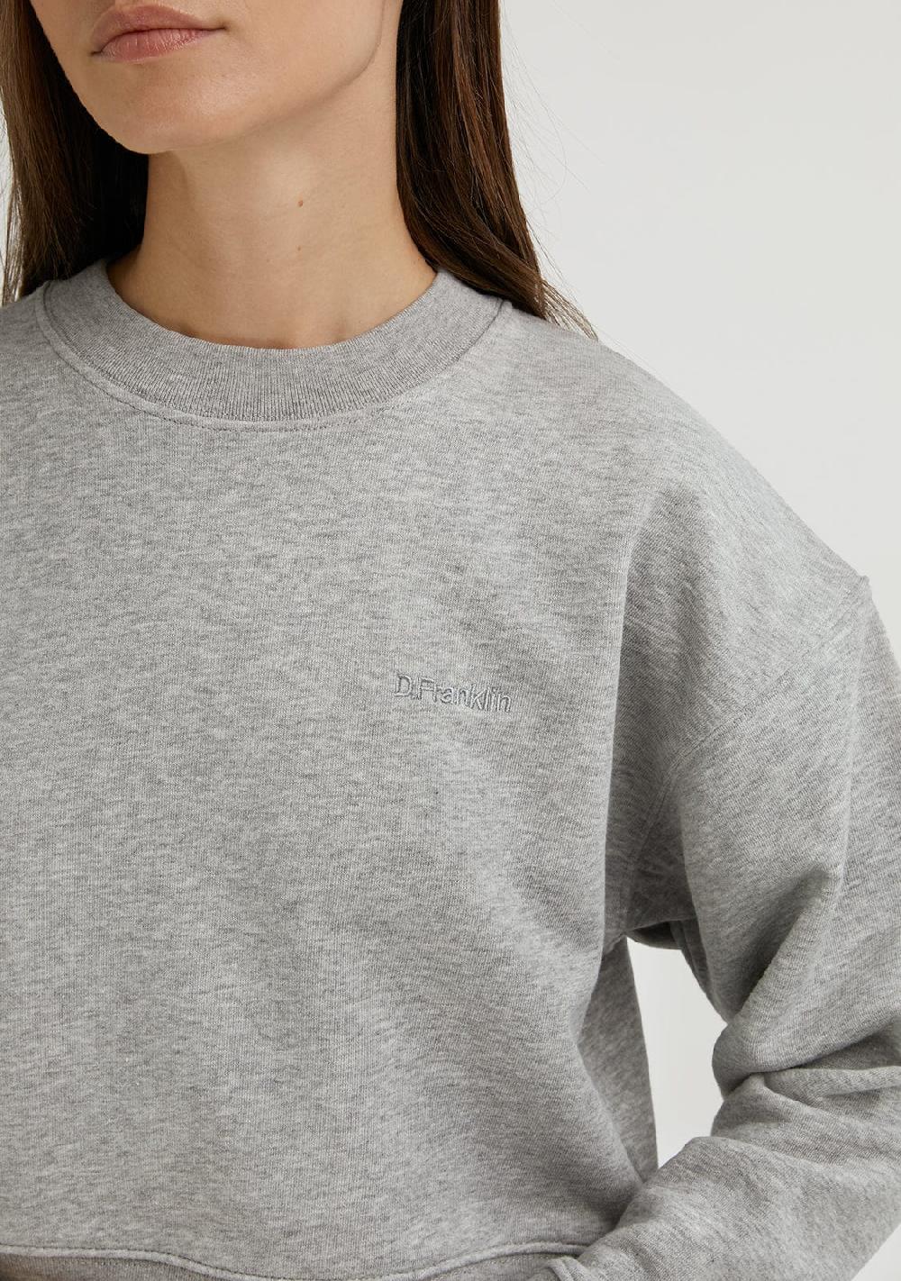 D.franklin Embroidery Logo Cropped Crew Neck Sweatshirt / Grey