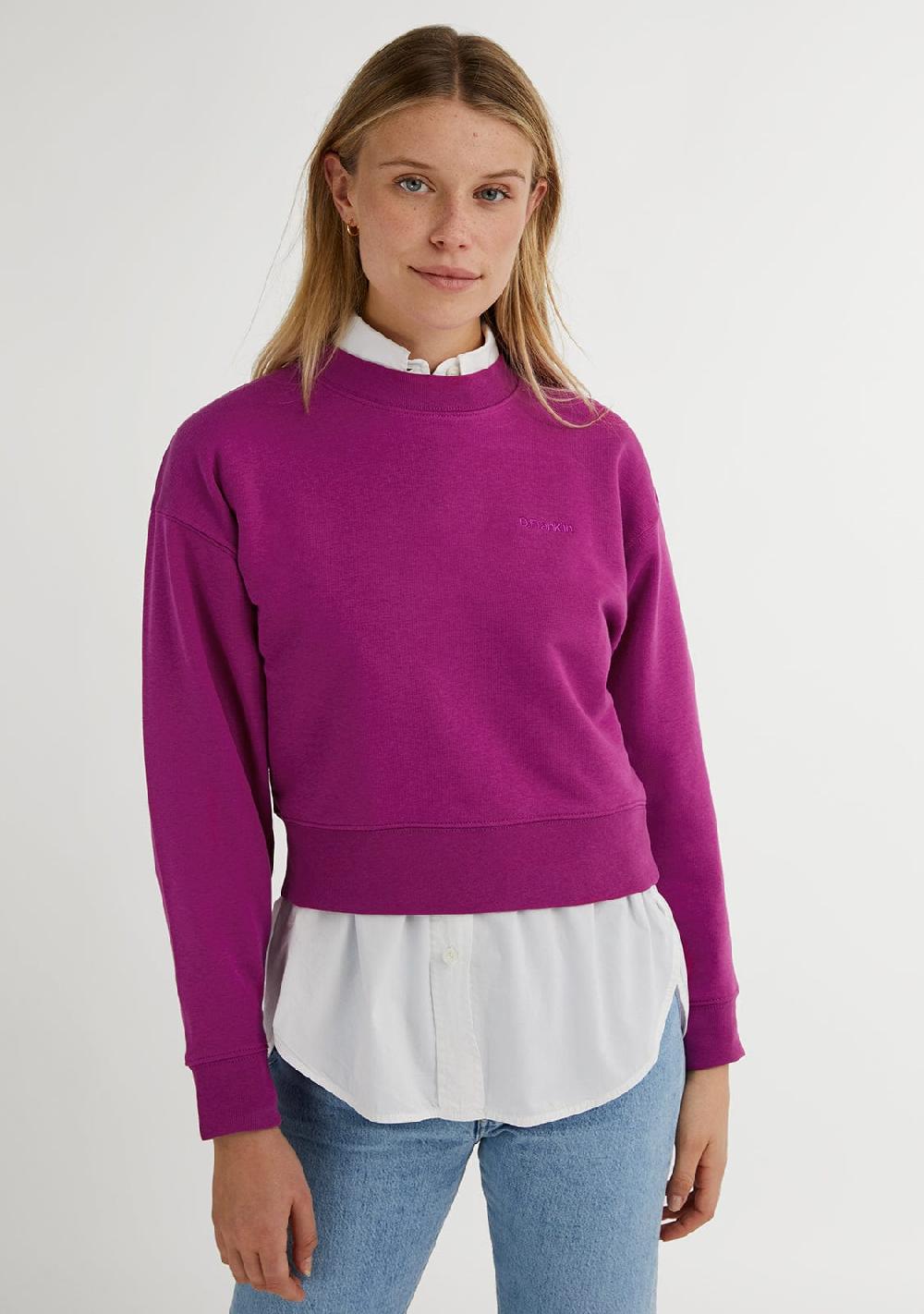 D.franklin Embroidery Logo Cropped Crew Neck Sweatshirt / Orchid