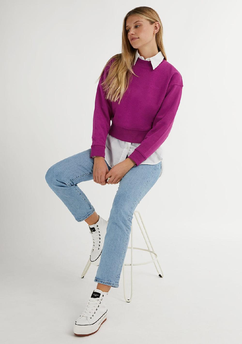 D.franklin Embroidery Logo Cropped Crew Neck Sweatshirt / Orchid