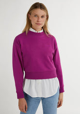 D.franklin Embroidery Logo Cropped Crew Neck Sweatshirt / Orchid