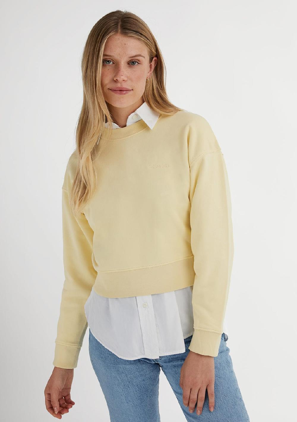 D.franklin Embroidery Logo Cropped Crew Necks Sweatshirt / Butter