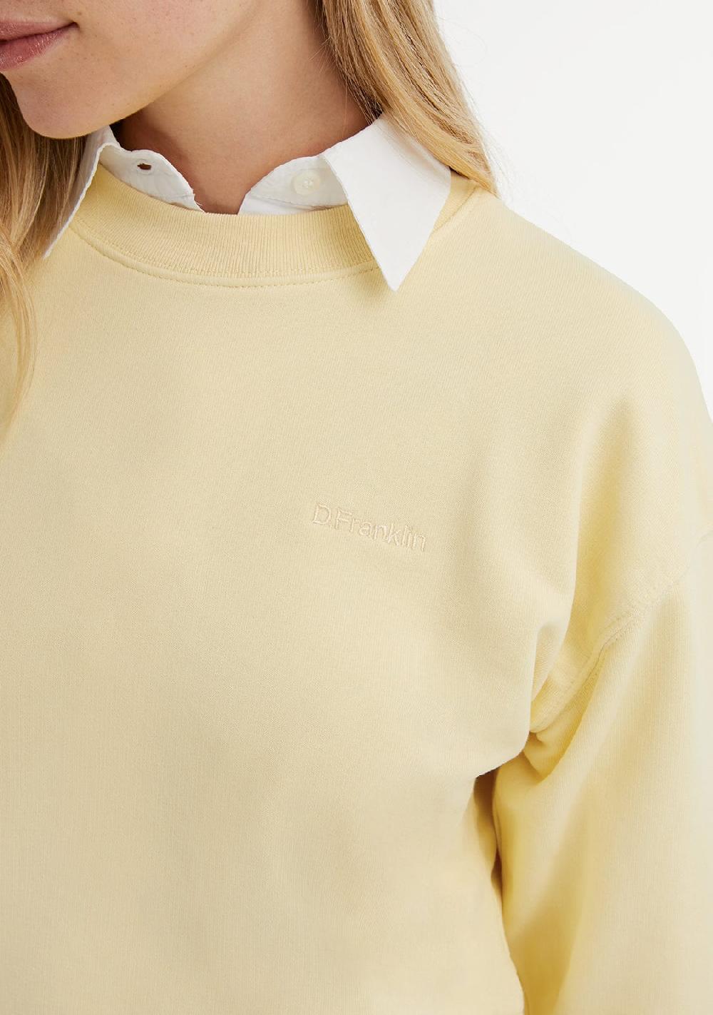 D.franklin Embroidery Logo Cropped Crew Necks Sweatshirt / Butter