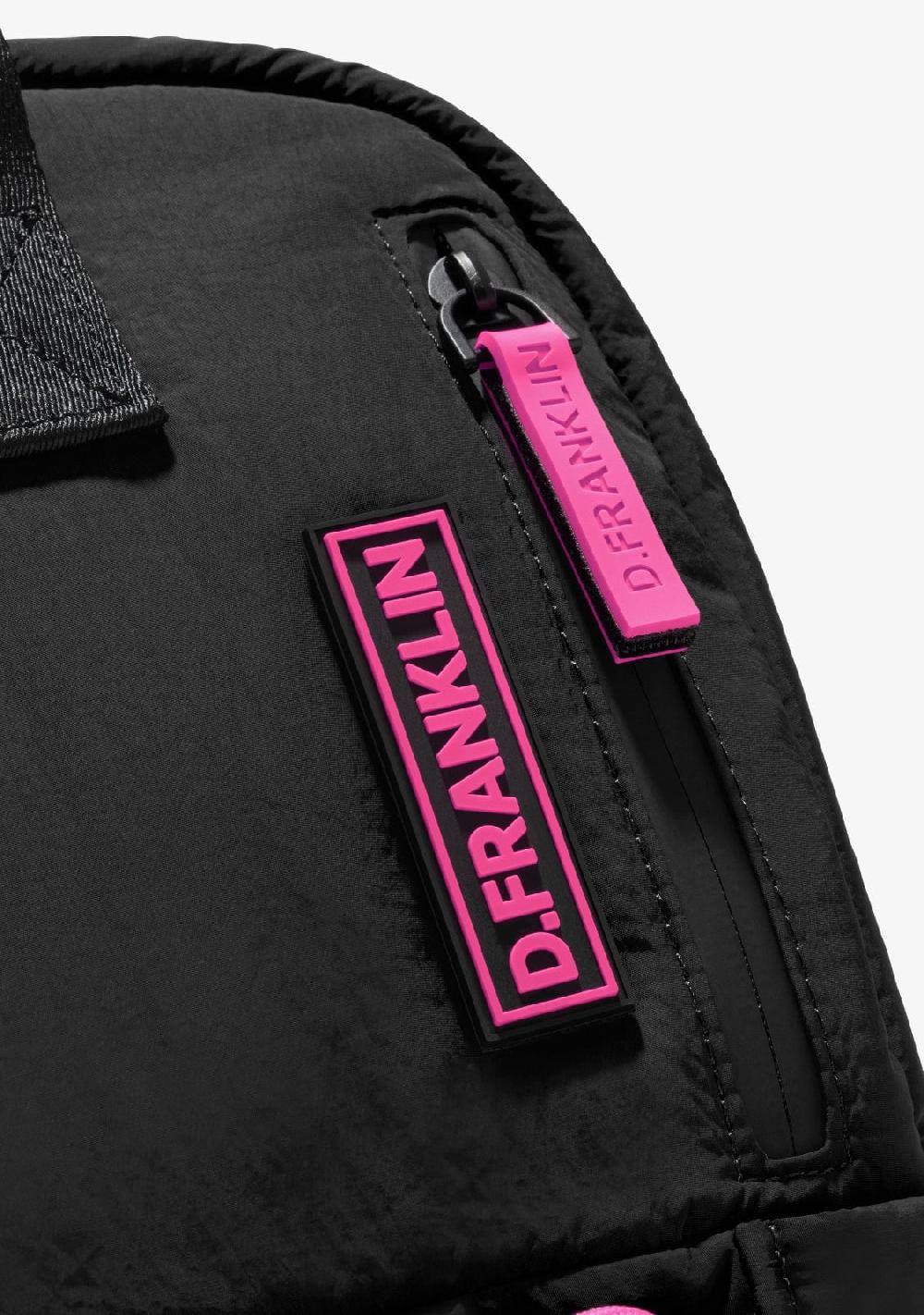 D.franklin Multi-Pocket Nylon Backpack Black + Custom Set Fuchsia
