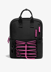 D.franklin Multi-Pocket Nylon Backpack Black + Custom Set Fuchsia
