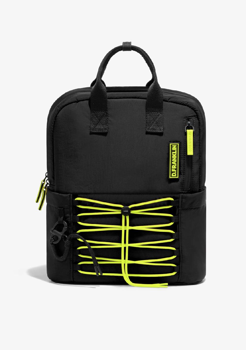 D.franklin Multi-Pocket Nylon Backpack Black + Custom Set Lime
