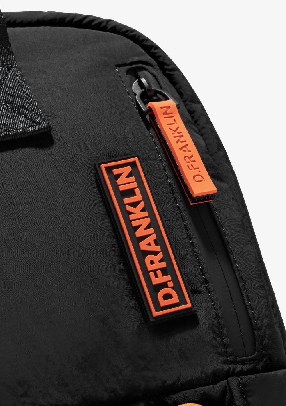 D.franklin Multi-Pocket Nylon Backpack Black + Custom Set Orange