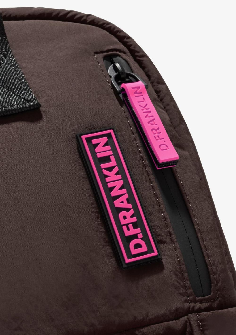 D.franklin Multi-Pocket Nylon Backpack Brown + Custom Set Fuchsia