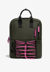 D.franklin Multi-Pocket Nylon Backpack Green + Custom Set Fuchsia