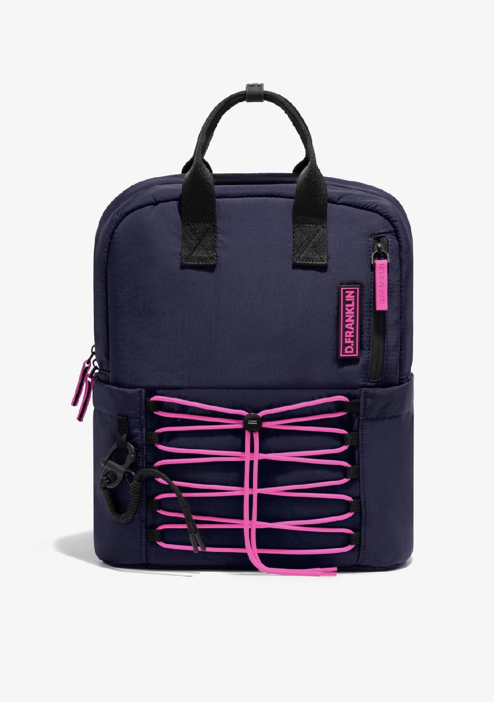 D.franklin Multi-Pocket Nylon Backpack Navy + Custom Set Fuchsia