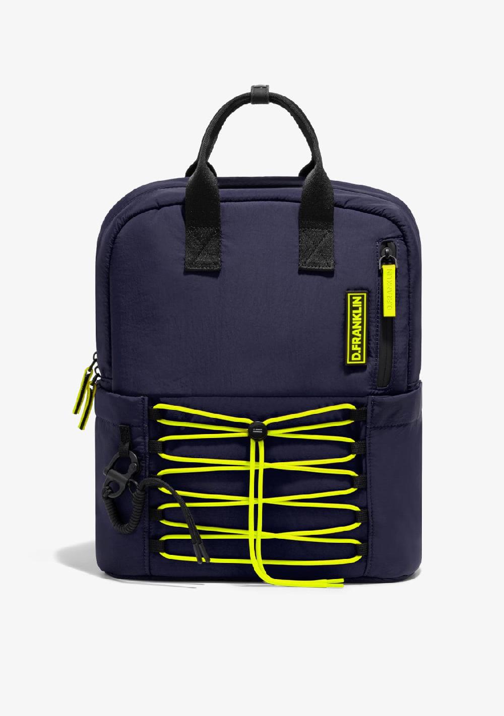 D.franklin Multi-Pocket Nylon Backpack Navy + Custom Set Lime