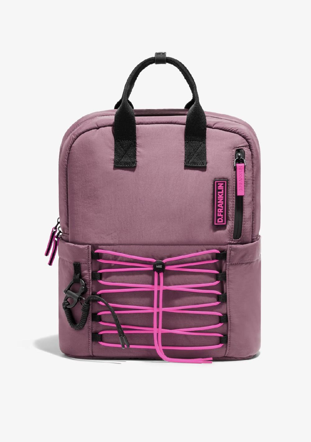 D.franklin Multi-Pocket Nylon Backpack Pink + Custom Set Fuchsia