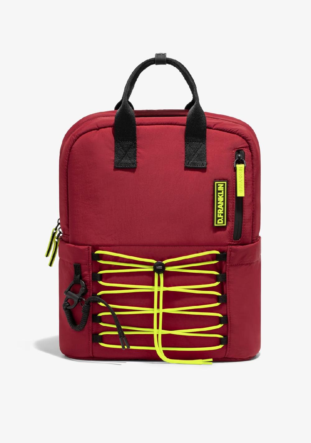 D.franklin Multi-Pocket Nylon Backpack Red + Custom Set Lime