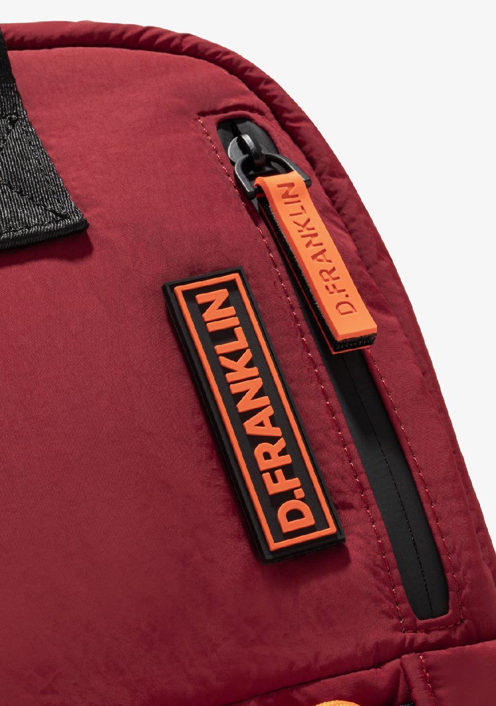D.franklin Multi-Pocket Nylon Backpack Red + Custom Set Orange