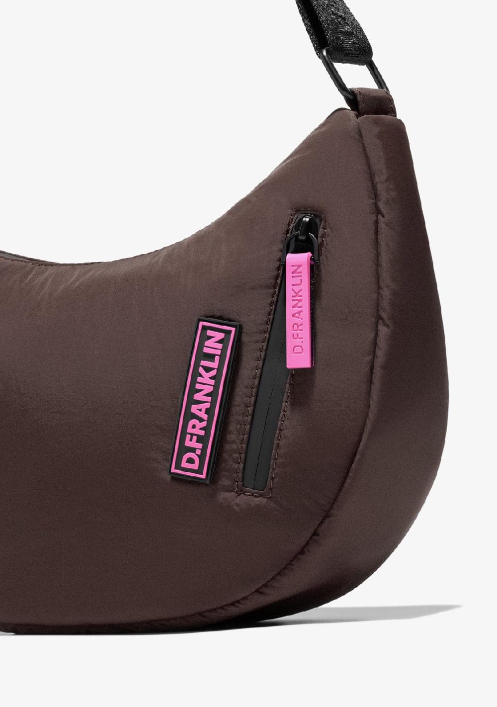 D.franklin Round Nylon Crossbody Bag Brown + Custom Set Fuchsia