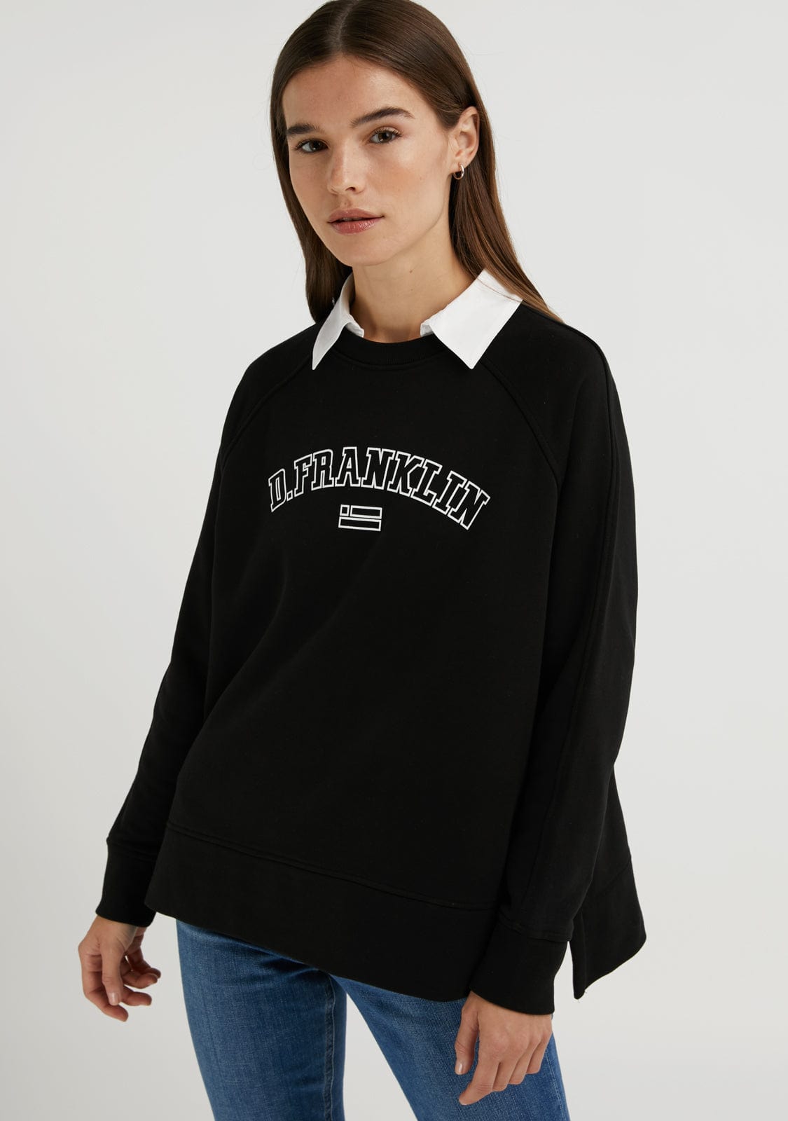 D.franklin Varsity Oversized Crew Neck Sweatshirt Black / White