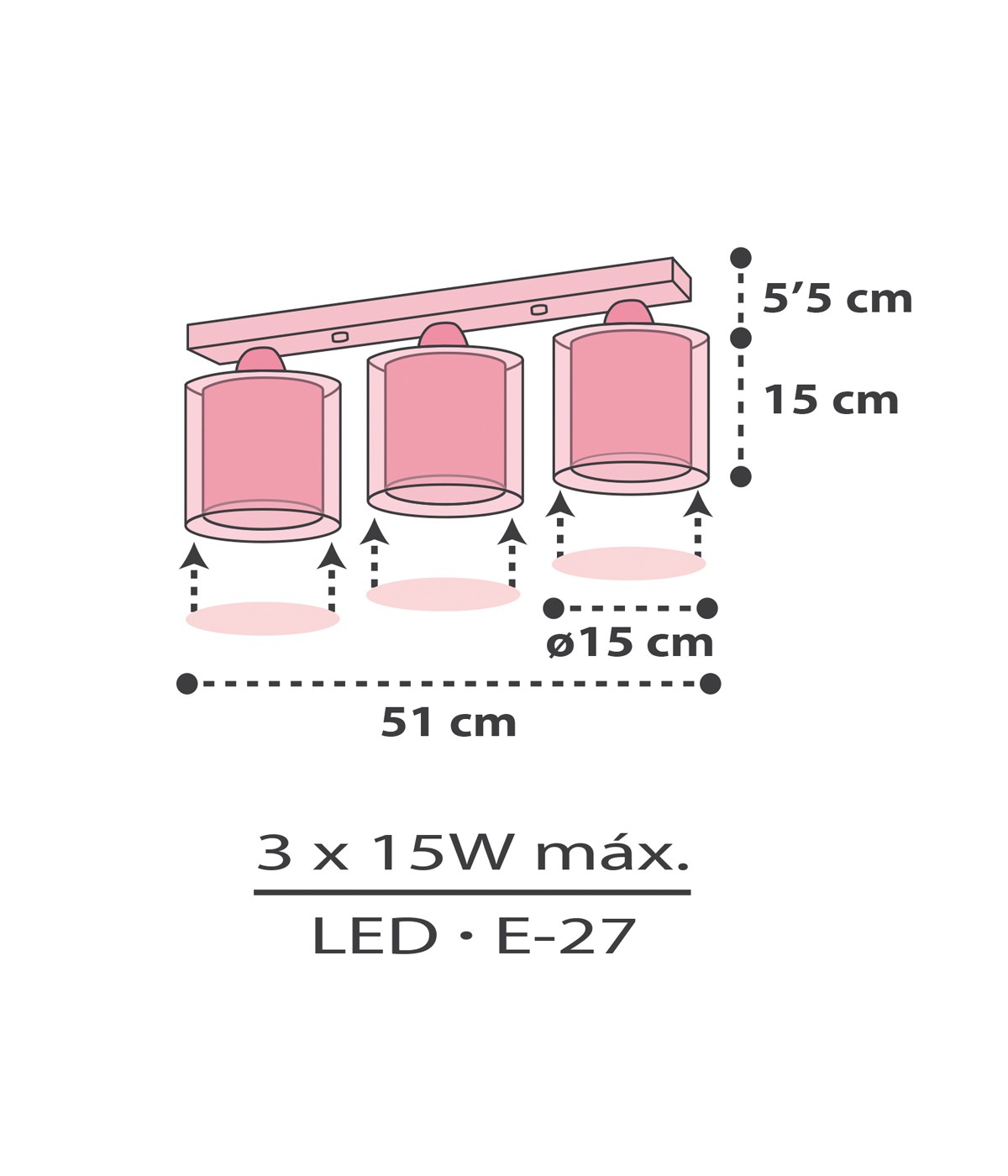 Dalber Plafón De Techo 3 Luces Infantil Clouds Nube Rosa