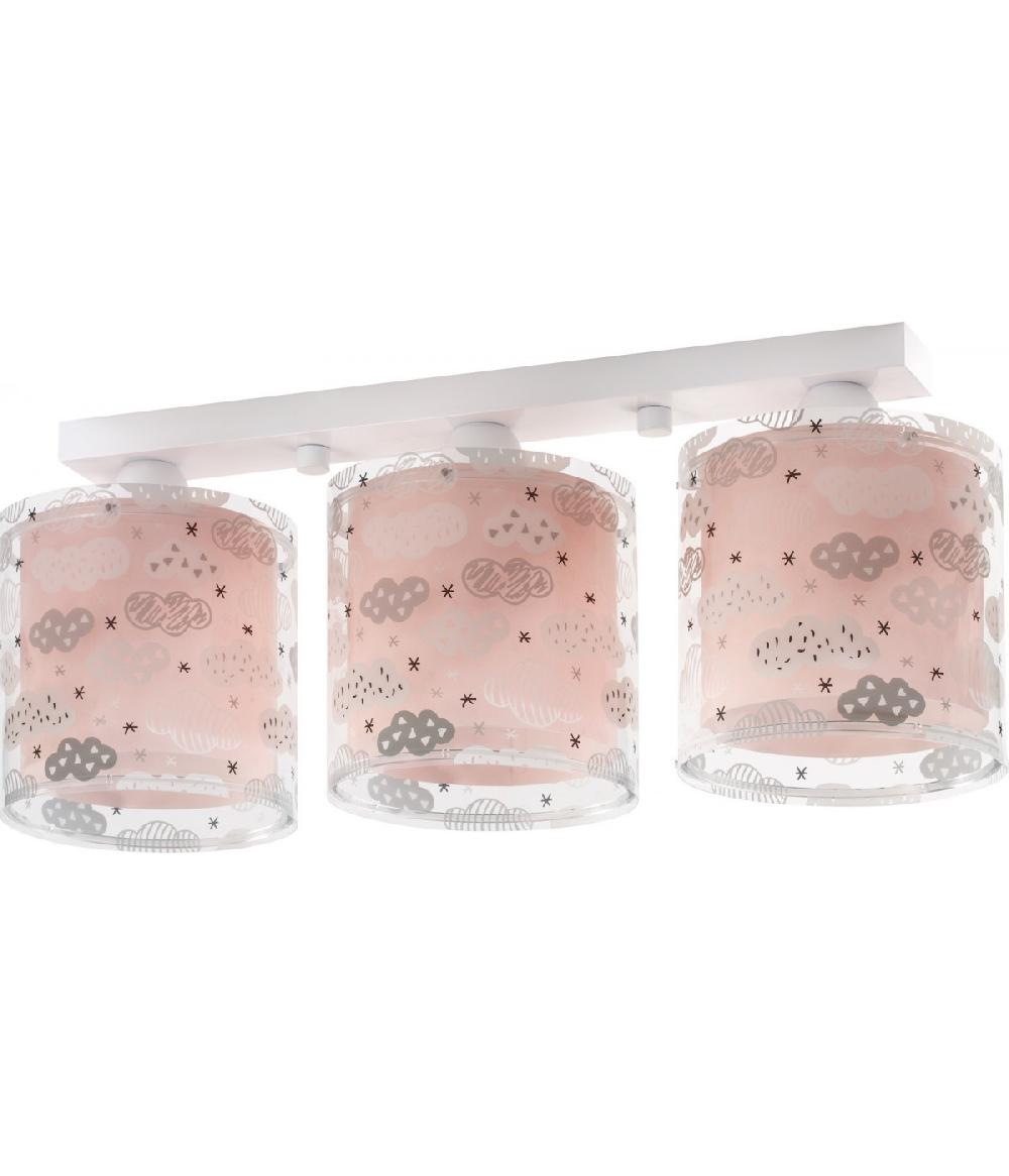 Dalber Plafón de techo 3 luces infantil Clouds Nube rosa