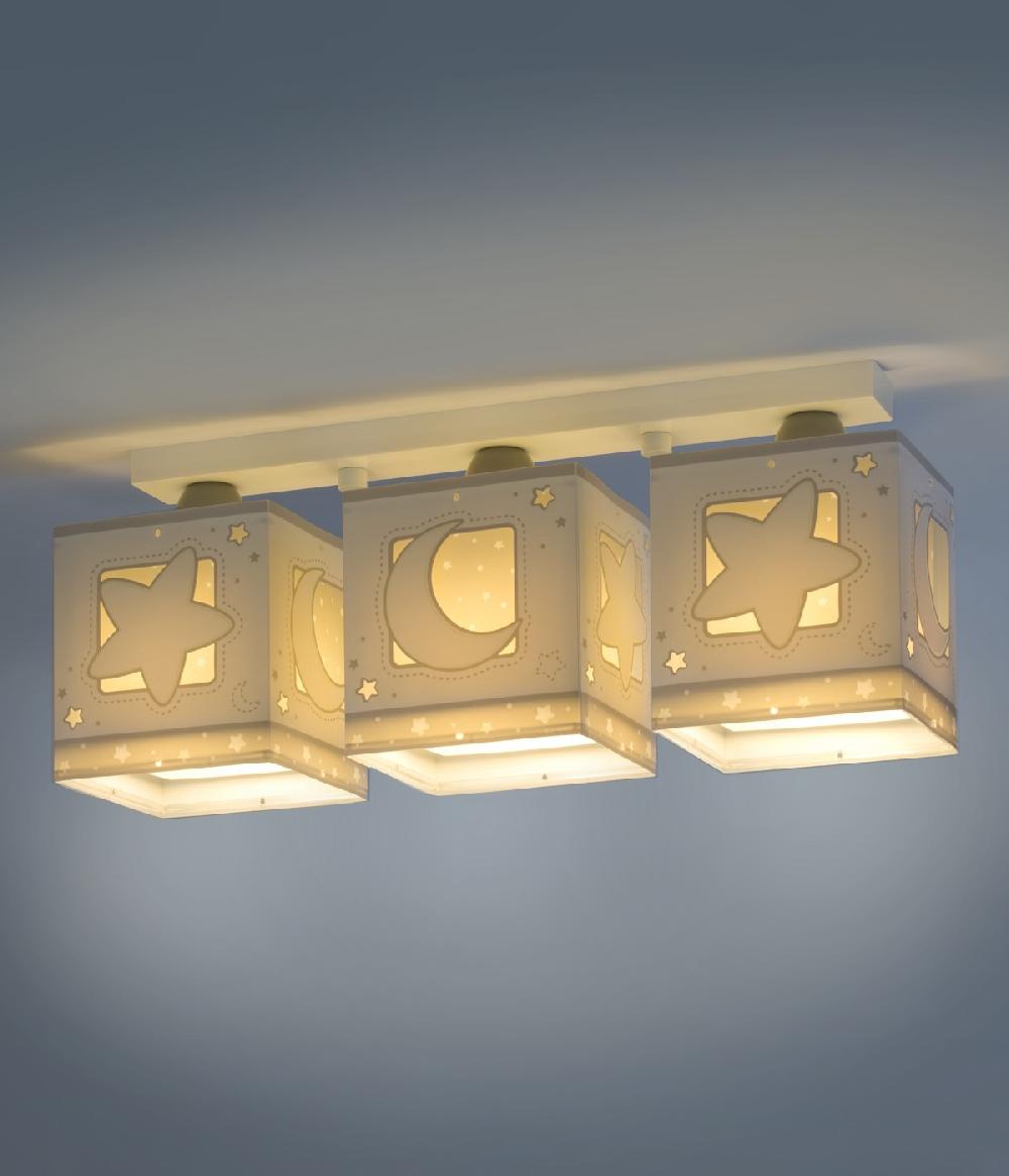 Dalber Plafón De Techo 3 Luces Infantil Moonlight Luna Y Estrellas Gris