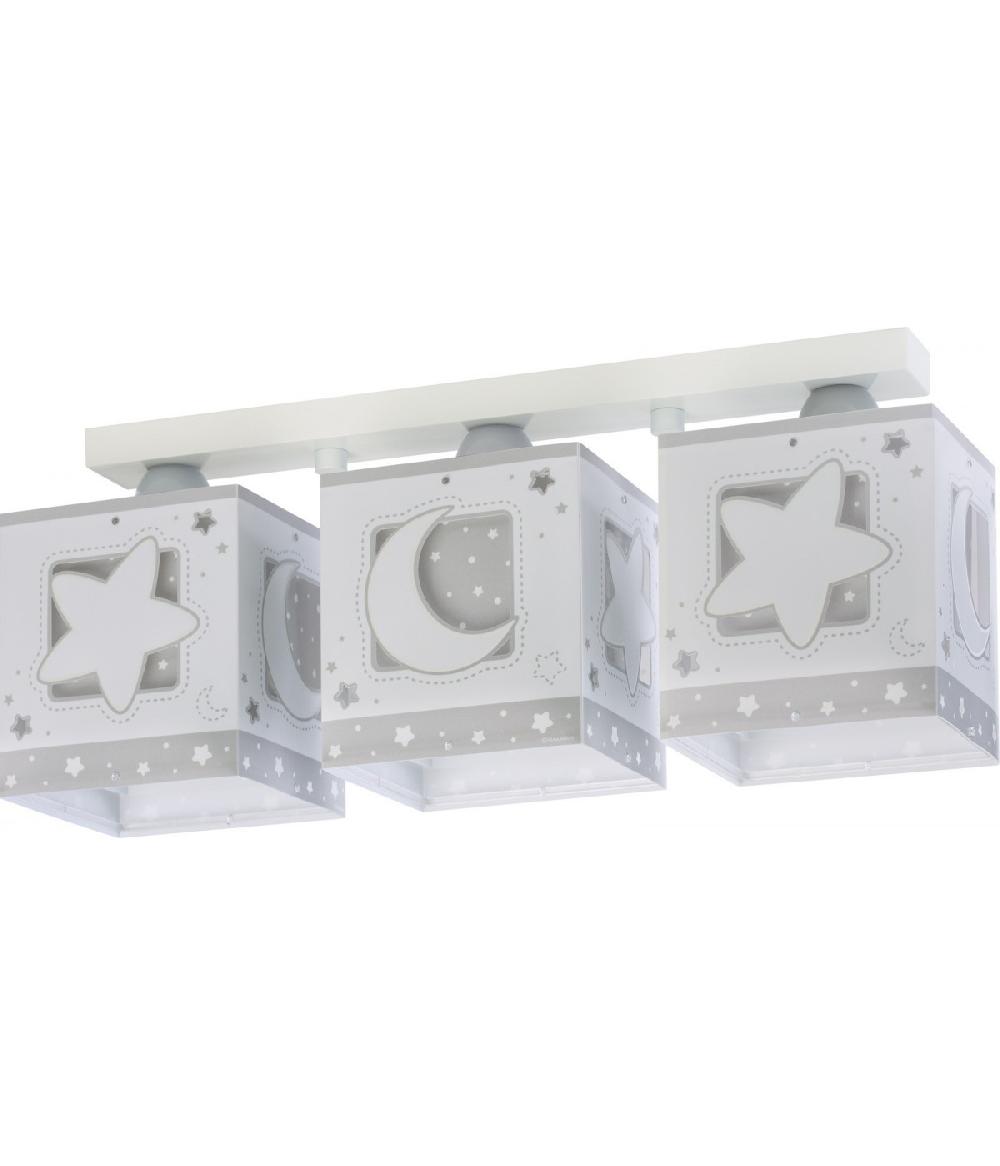 Dalber Plafón de techo 3 luces infantil Moonlight Luna y Estrellas gris