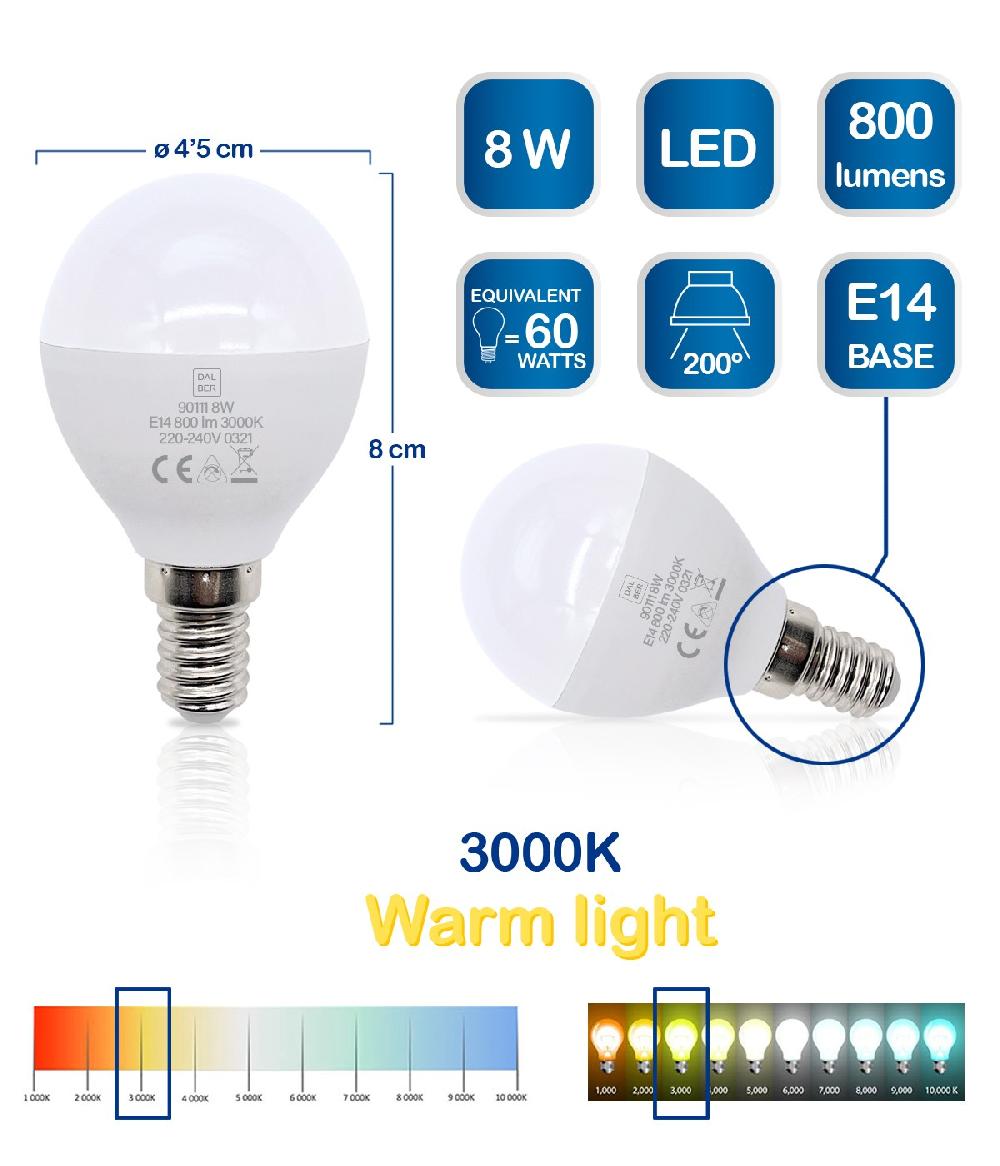 Dansi Bombilla LED E14 8W 3000k Cálida