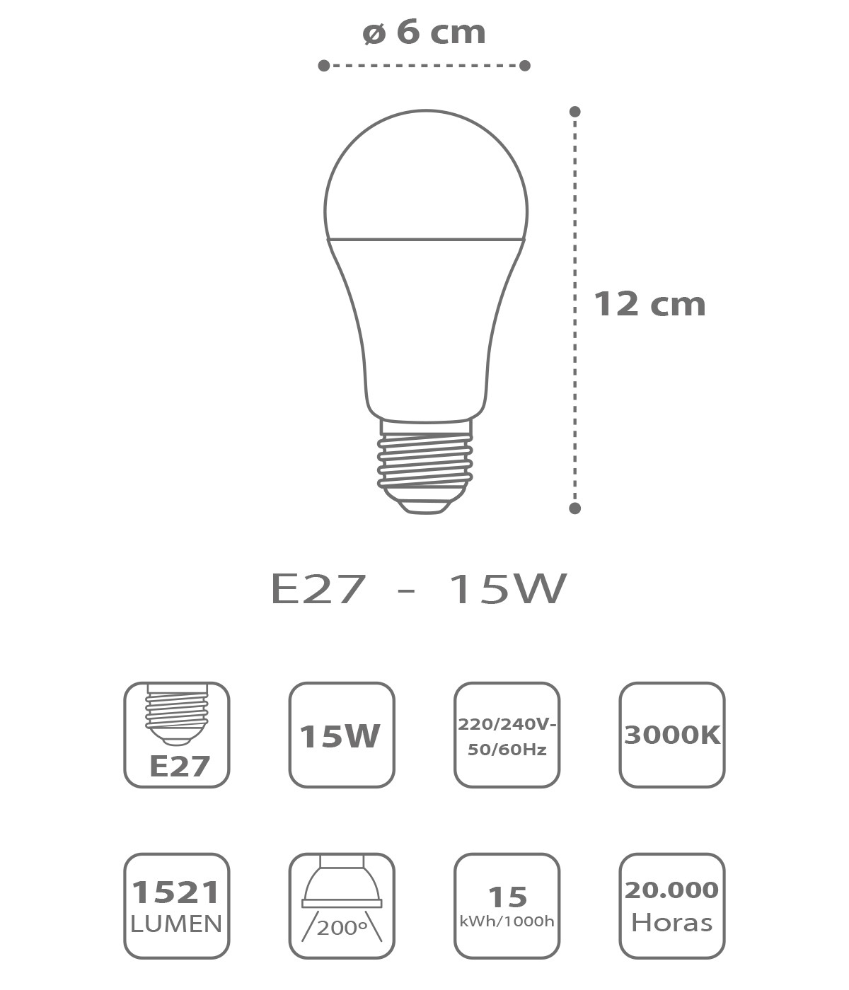 Dansi Bombilla LED E27 15W 3000k Cálida