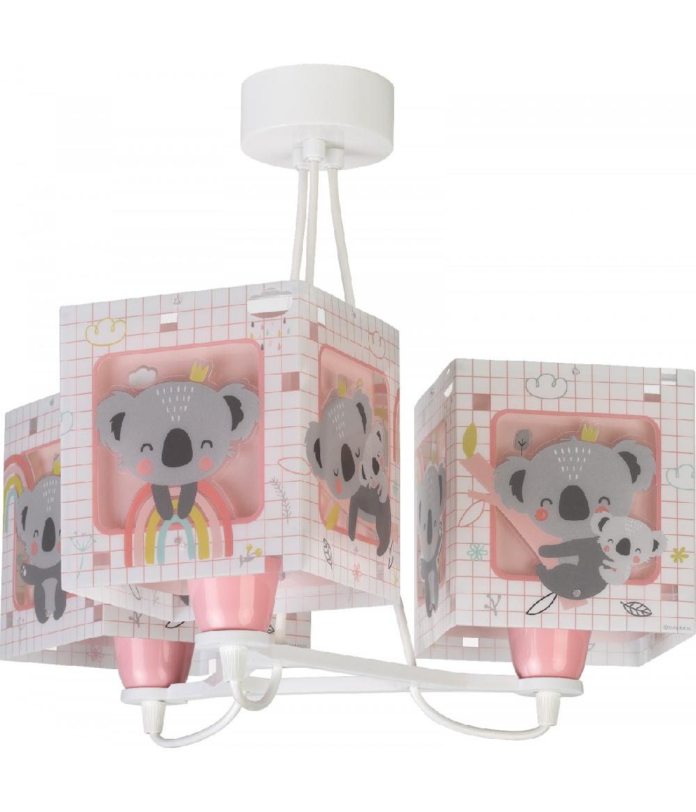 Dansi Lámpara de techo 3 luces infantil Koala rosa