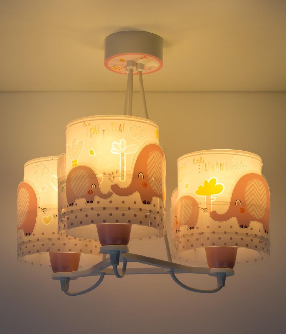 Dansi Lámpara De Techo 3 Luces Infantil Little Elephant Elefante Rosa