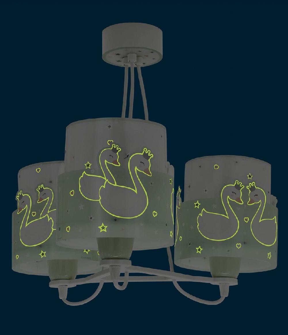Dansi Lámpara De Techo 3 Luces Infantil Sweet Love Cisnes Verde