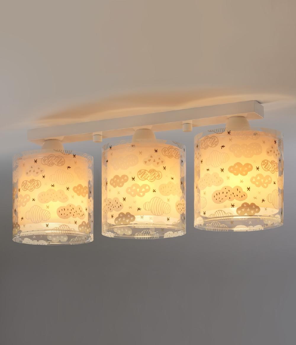 Dansi Plafón De Techo 3 Luces Infantil Clouds Nube Rosa