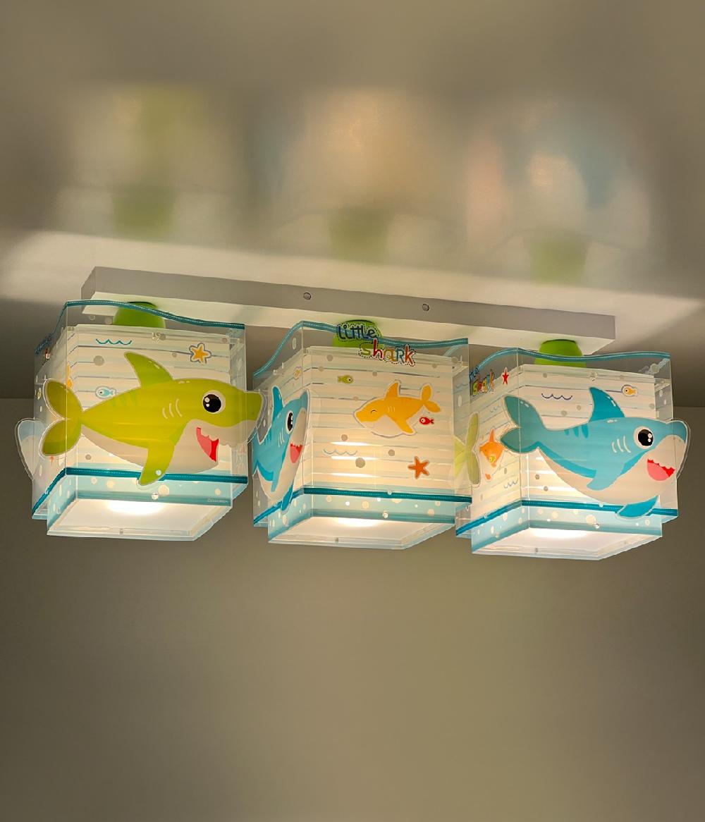 Dansi Plafón De Techo 3 Luces Infantil Little Shark Pequeño Tiburón