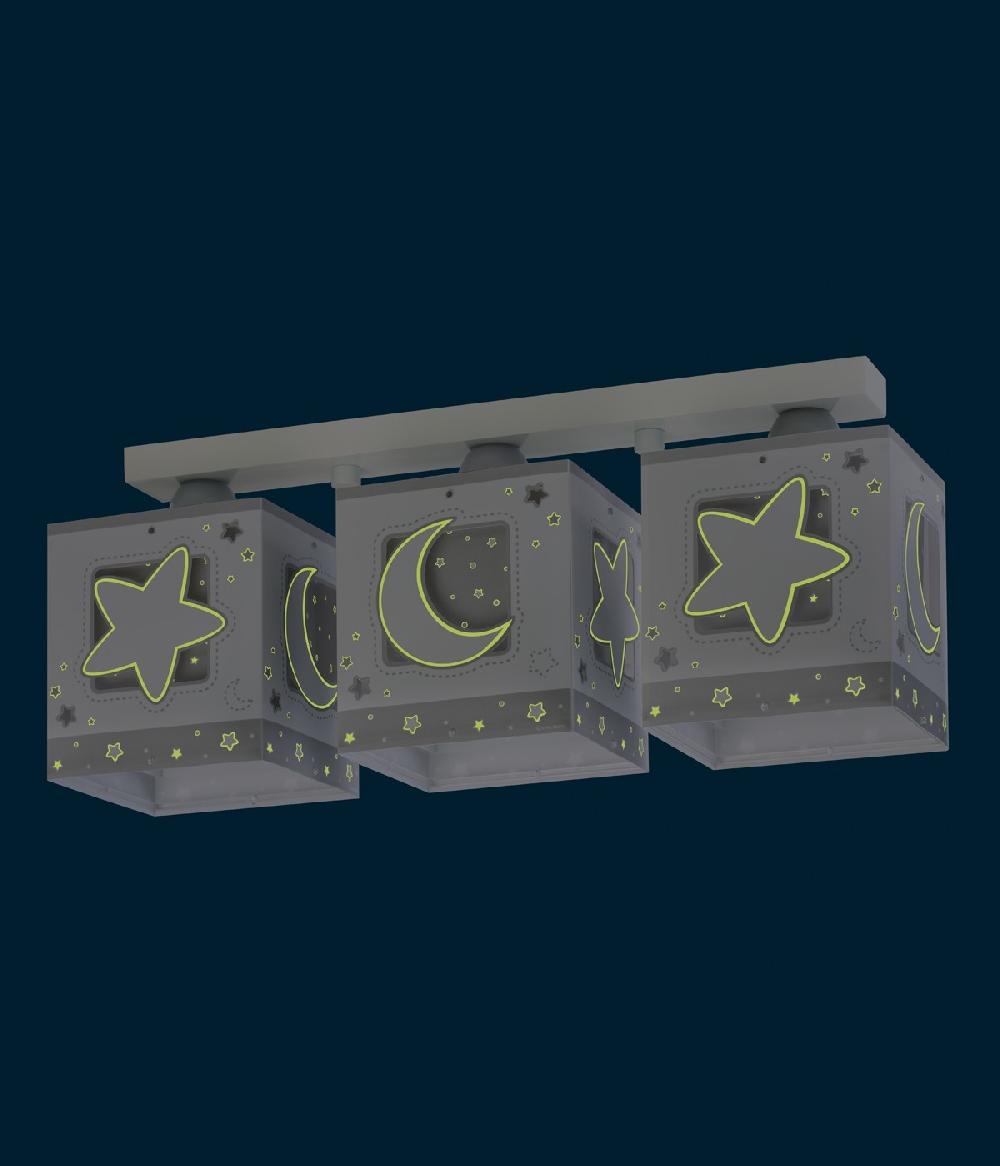 Dansi Plafón De Techo 3 Luces Infantil Moonlight Luna Y Estrellas Gris