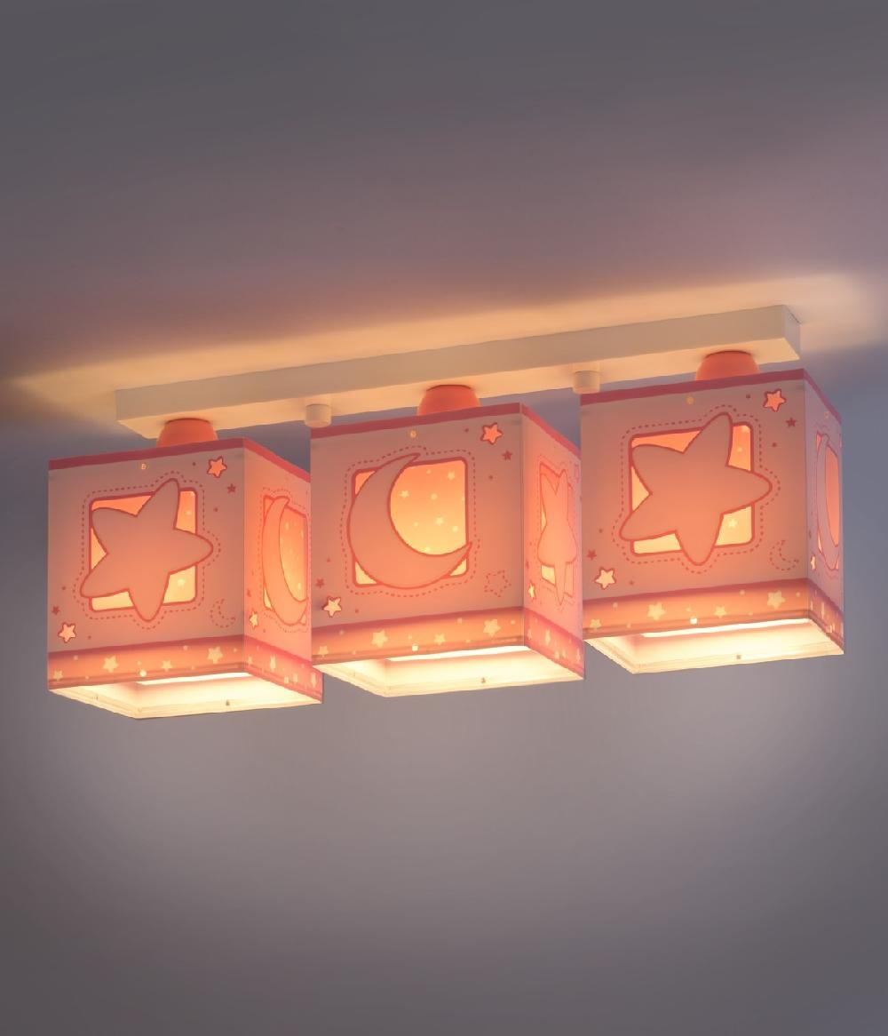 Dansi Plafón De Techo 3 Luces Infantil Moonlight Luna Y Estrellas Rosa