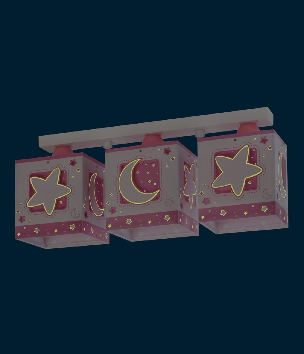 Dansi Plafón De Techo 3 Luces Infantil Moonlight Luna Y Estrellas Rosa