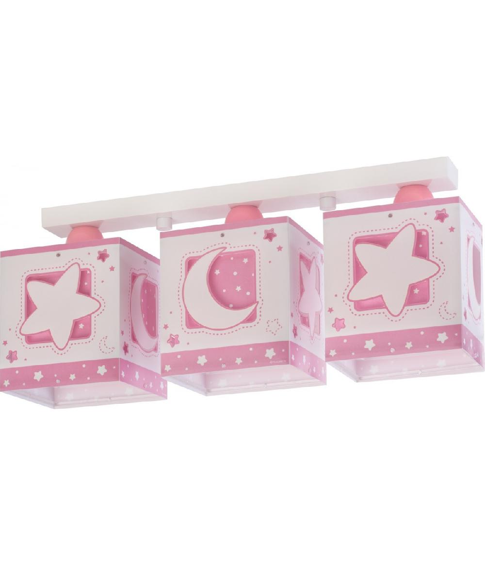 Dansi Plafón de techo 3 luces infantil Moonlight Luna y Estrellas rosa