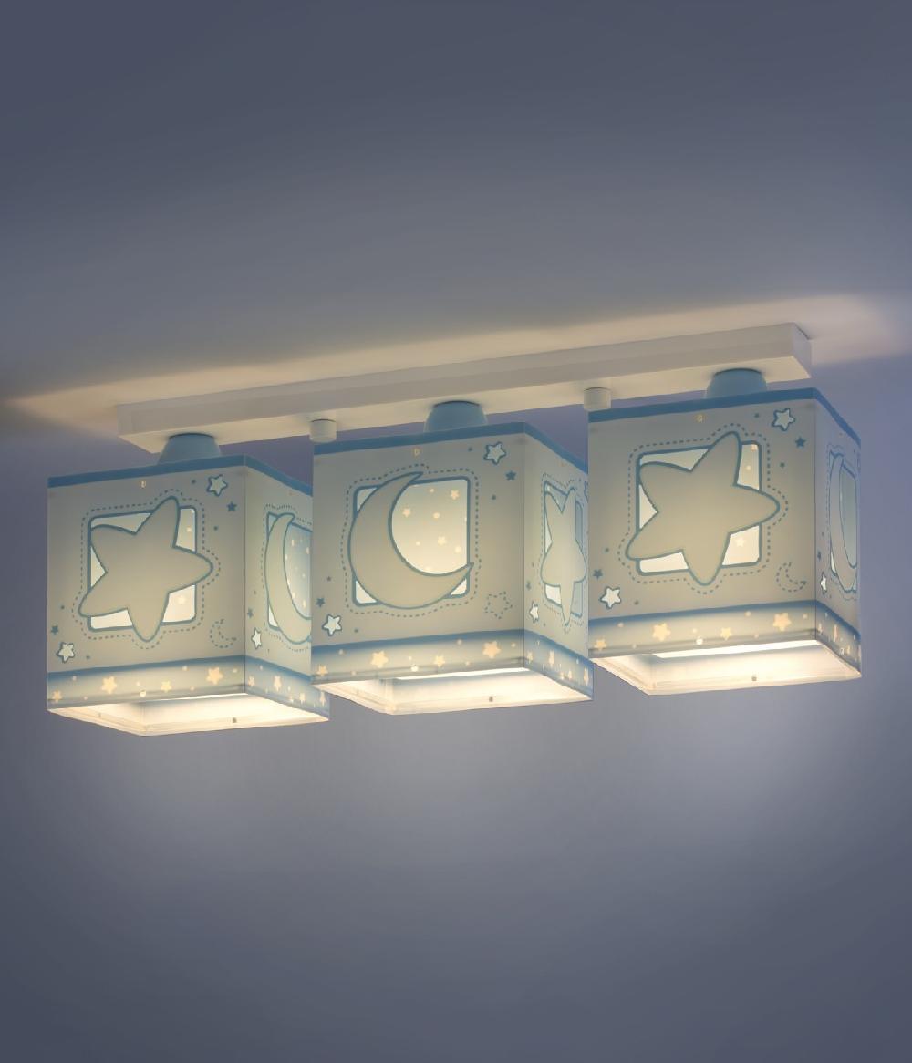 Dansi Plafón De Techo 3 Luces Infantil Moonlight Luna Y Estrellas Azul
