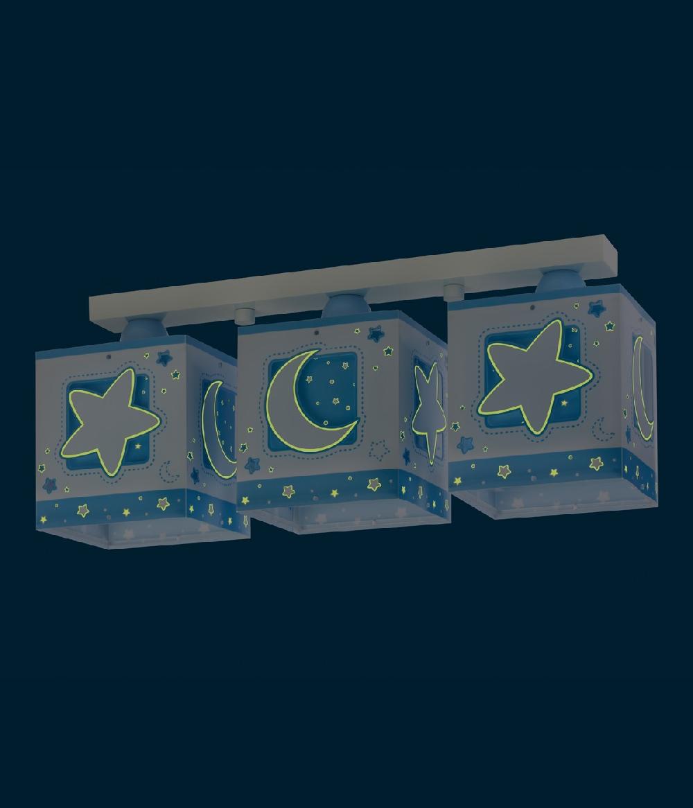 Dansi Plafón De Techo 3 Luces Infantil Moonlight Luna Y Estrellas Azul