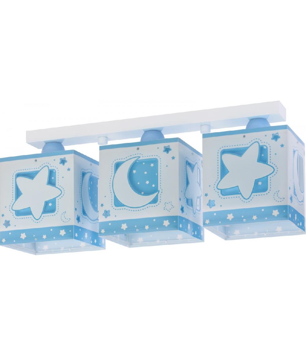 Dansi Plafón de techo 3 luces infantil Moonlight Luna y Estrellas azul
