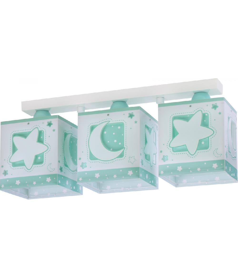 Dansi Plafón De Techo 3 Luces Infantil Moonlight Luna Y Estrellas Verde