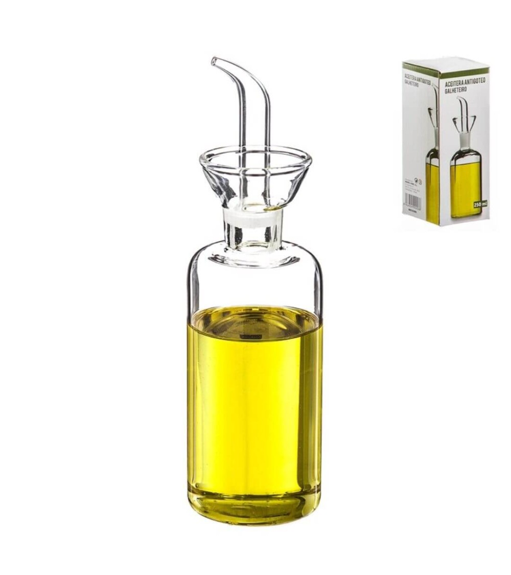 Dcasa Aceitera de cristal antigoteo para mesa cocina 250 ml en caja