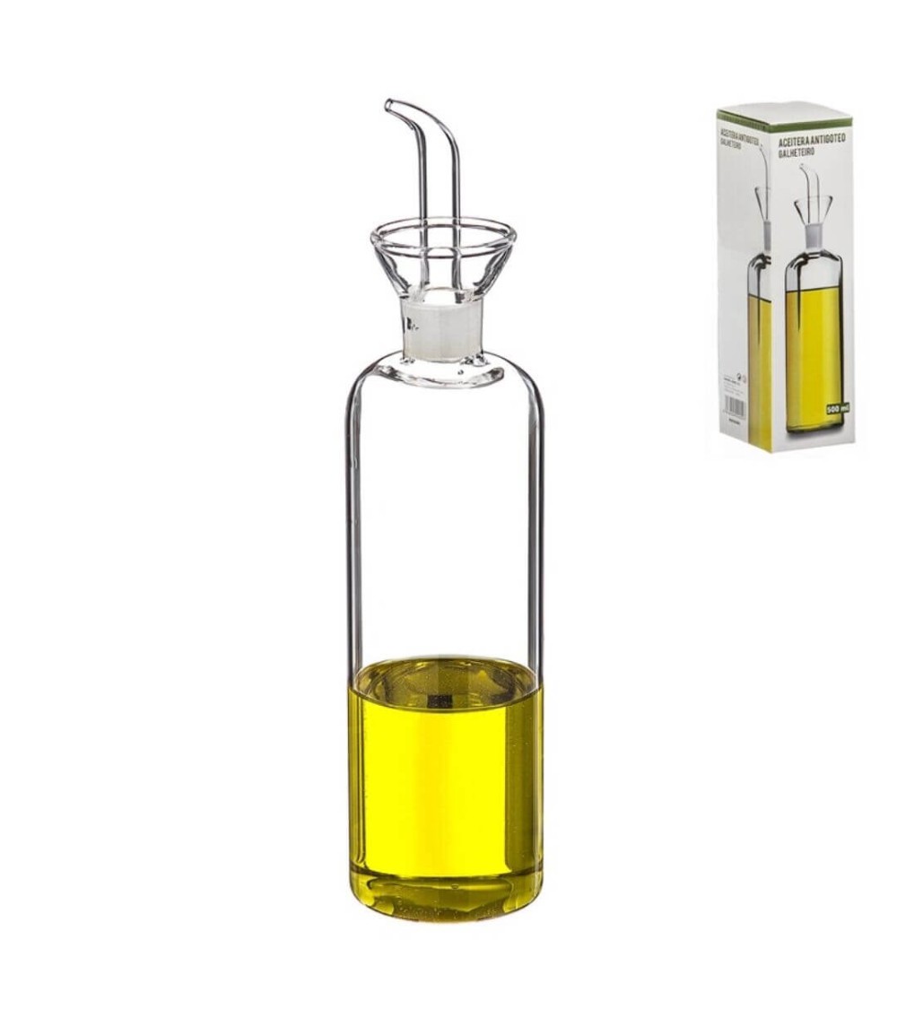 Dcasa Aceitera de cristal antigoteo para mesa cocina 500 ml en caja