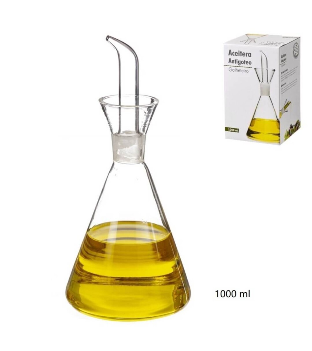 Dcasa Aceitera de cristal antigoteo para mesa de cocina de gran capacidad 1000 cc