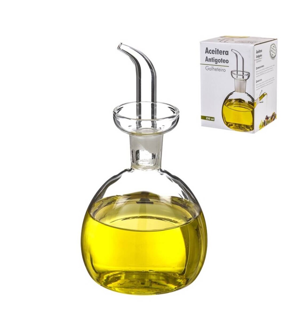 Dcasa Aceitera de cristal antigoteo redonda de 250 ml para mesa de cocina