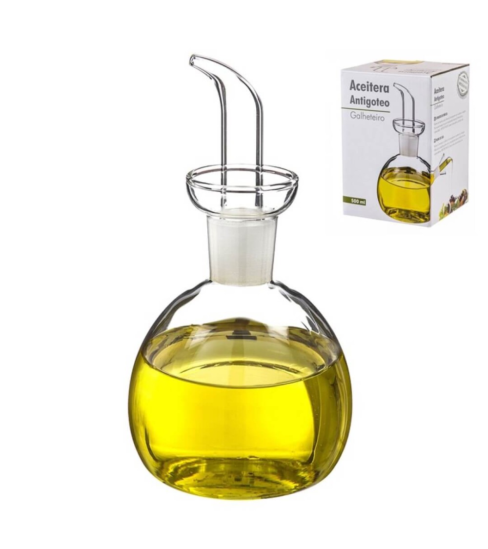 Dcasa Aceitera de cristal antigoteo redonda de 500 ml para mesa de cocina