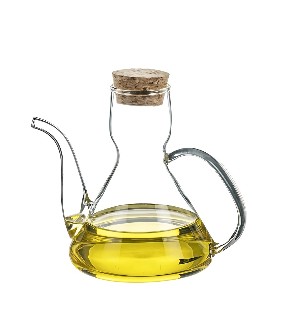 Dcasa Aceitera de cristal Antigoteo tradicional con asa y tapón de corcho para facilitar el llenado 250 ml