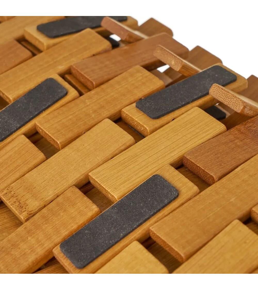 Dcasa Alfombra De Ducha Antideslizante De Mosaico De Bambú Natural De 60x42 Cm