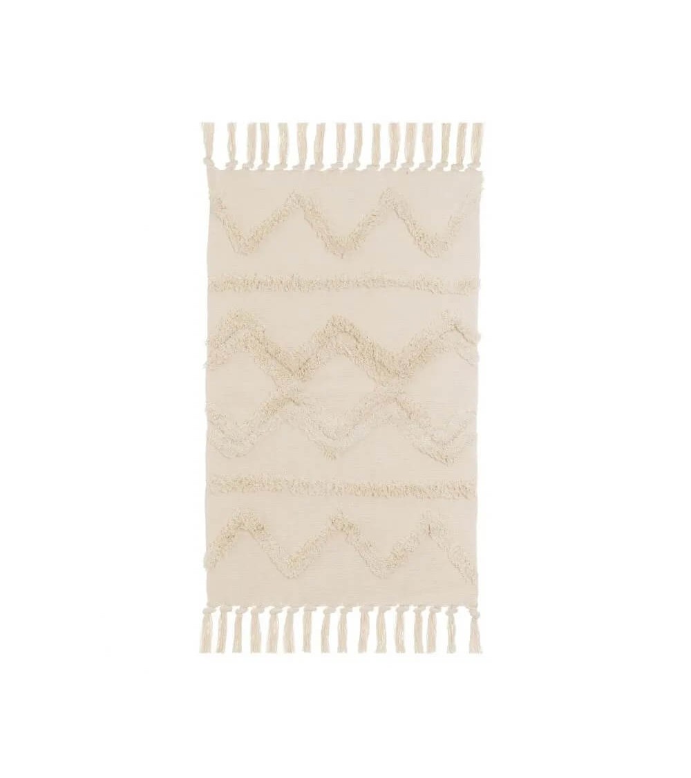 Dcasa Alfombra Flecos De Rombos Beige De Algodón Natural Y Poliéster De 50x80 Cm