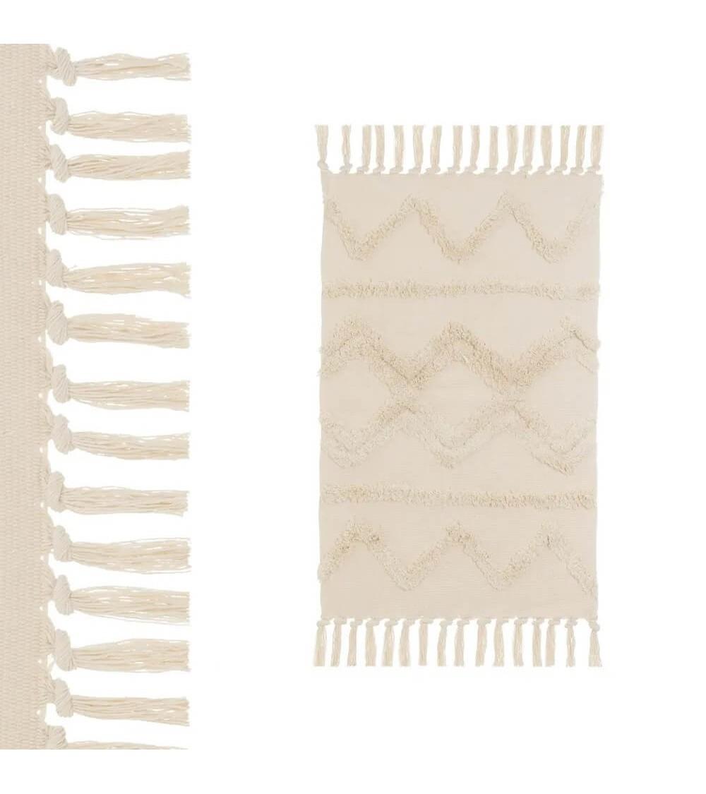 Dcasa Alfombra flecos de rombos beige de algodón natural y poliéster de 50x80 cm