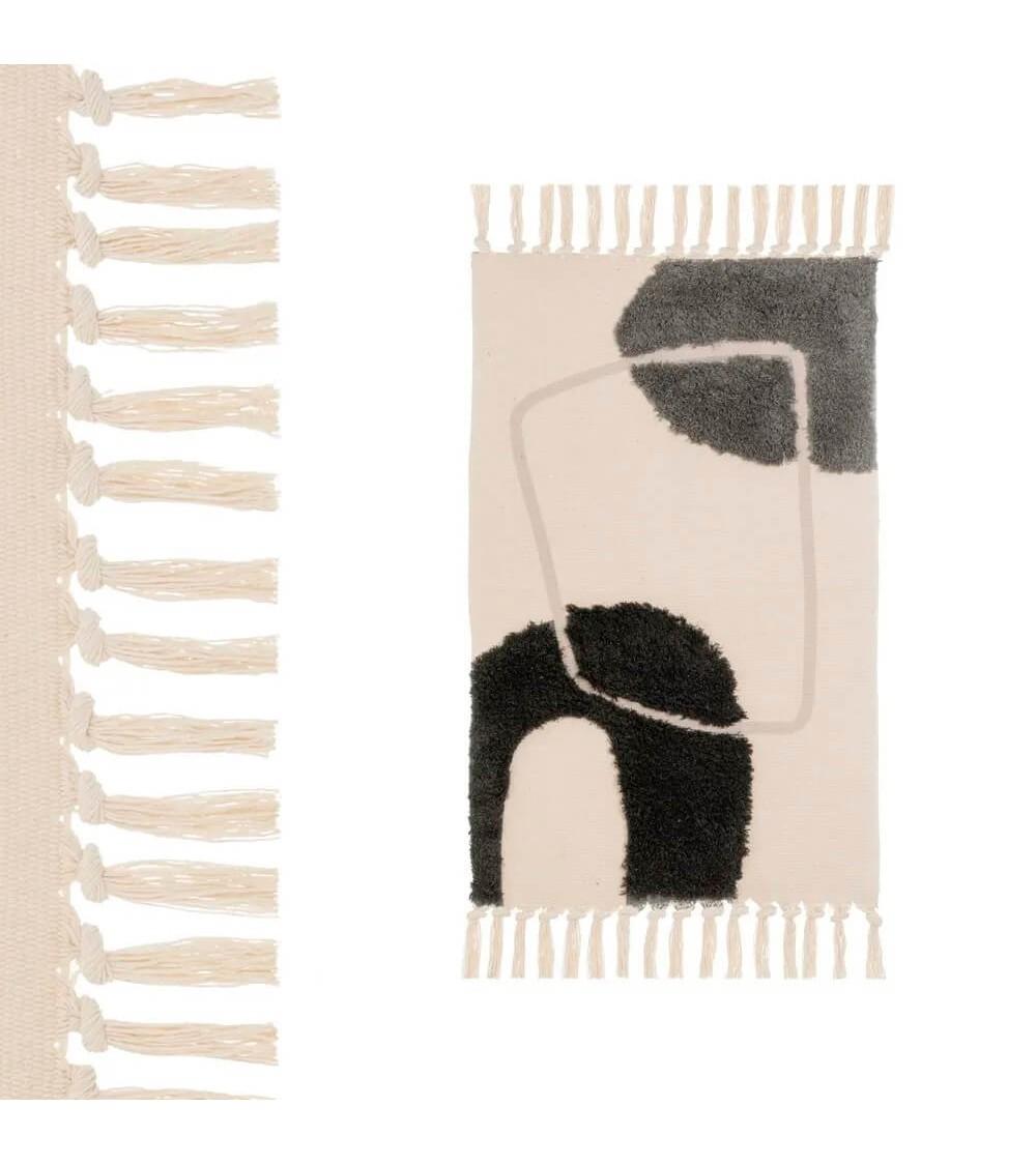 Dcasa Alfombra flecos geométrica gris de algodón natural y poliéster de 50x80 cm