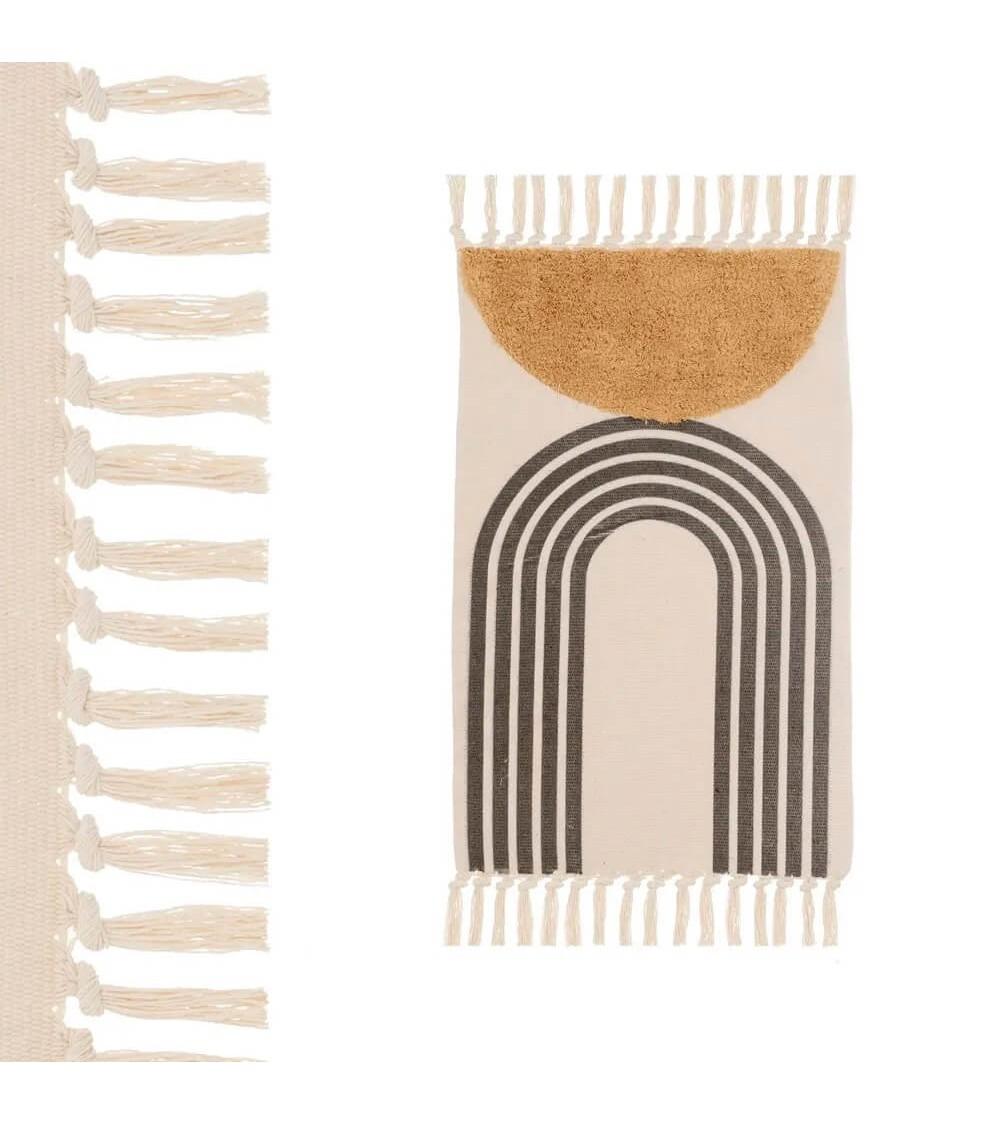 Dcasa Alfombra flecos geométrica marrón de algodón natural y poliéster de 50x80 cm