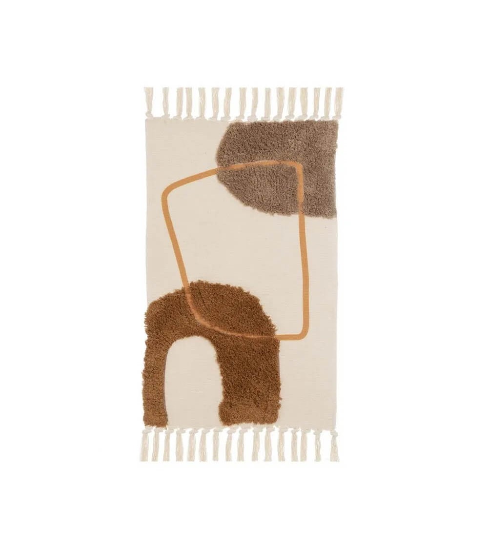 Dcasa Alfombra Flecos Geométrica Marrón Oscuro De Algodón Natural Y Poliéster De 50x80 Cm